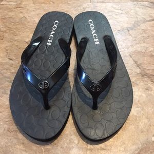 Black Coach Flip Flops